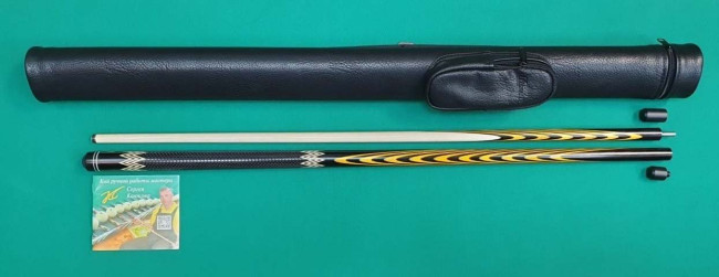 Кий "Каюков Классик плюс" Чёрный граб/ жёлтый граб, гравировка "Огоньки с коронками", 2 части - фото, картинка Кий "Каюков Классик плюс" Чёрный граб/ жёлтый граб, гравировка "Огоньки с коронками", 2 части - фото